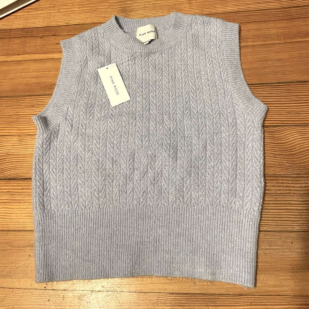 Pink Rose XS NWT Baby Blue Cable Knit Sweater Vest